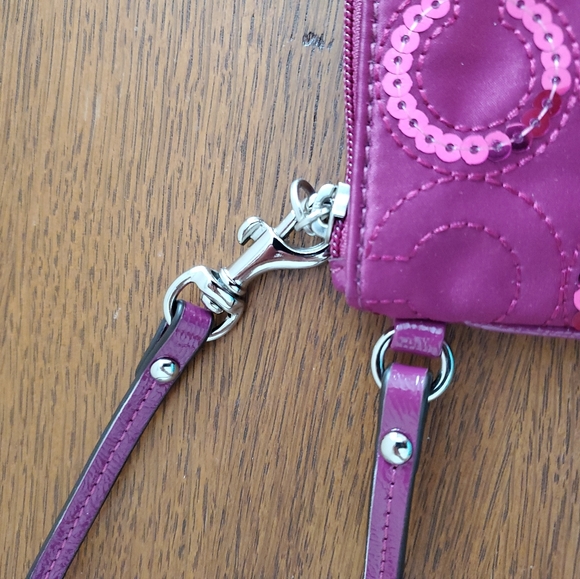 Coach Raspberry Pink Sequin Logo Satin Wristlet - Picture 3 of 9
